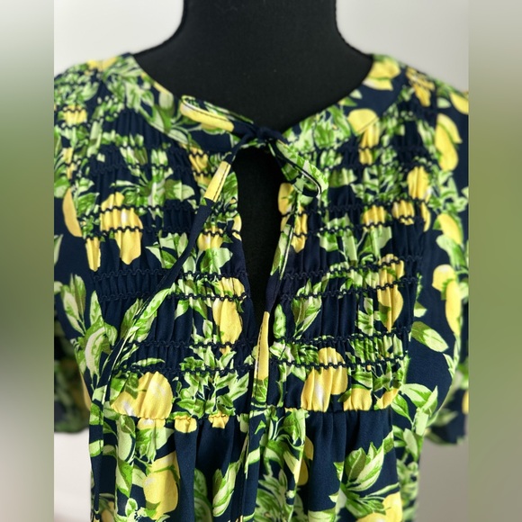 Lemon Ruffle Button Mixed Media Top - Picture 8 of 8